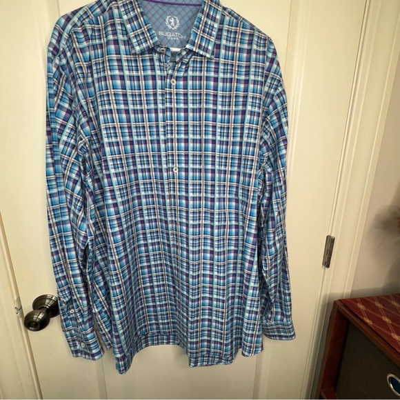 Bugatchi Uomo Mens Multicolored Madras Plaid Long Sleeve Button Down Shirt XL - Picture 4 of 12